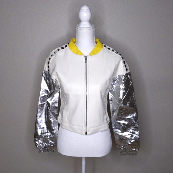 English Rose Faux Leather Statement Jacket Women’s Medium | Metallic Silver - Picture 2 of 6